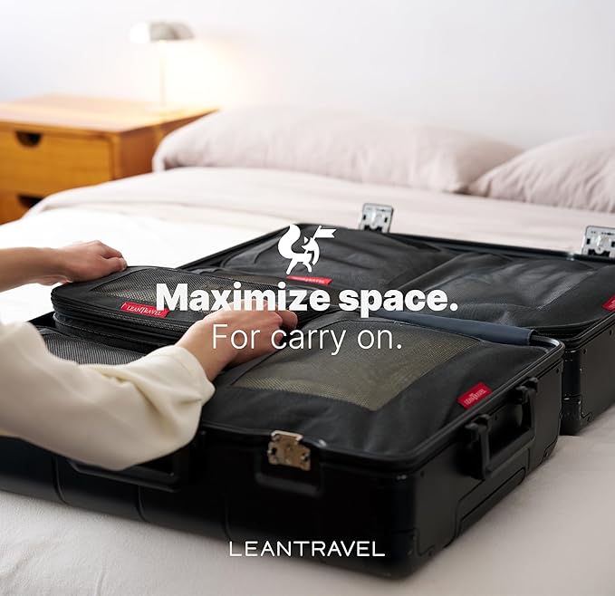 LeanTravel Premium Compression Packing Cubes for Travel - Luggage Organizers with Double Zipper - Sturdy Bags for Suitcase (4-Pack, Black)