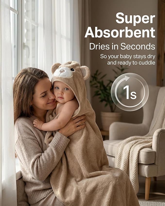 MINIBOO Hooded Baby Towels for Newborn - Super Soft Baby Bath Towels with Hood, Highly Absorbent Viscose Made from Bamboo Hooded Towel for Infant, Toddler and Kids, Baby Essentials