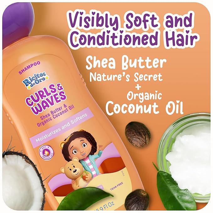 Ricitos de Oro Curls & Waves Shampoo: Defines & Highlights Natural Curls, Moisturizes & Smoothes, Frizz Control, Deep Cleanses Scalp, Baby Shampoo, Ideal for Kids & Toddlers, 16.9 oz, 2-Pack