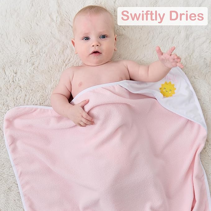 Viviland Baby Towels and Baby Wash Cloths Set Hooded Baby Towels Baby Wipes Absorbent Bath Face Towels Burp Cloths or Face Towels for Girl Boy 6-Pack Size 28 x 28 Inch(Sunshine)
