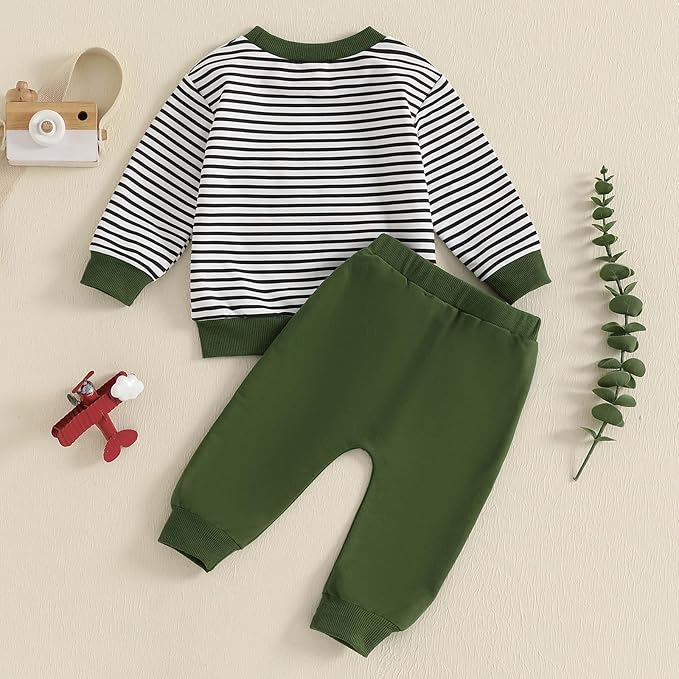 FOCUSNORM Toddler Baby Boy Fall Winter Outfit Excavator Embroidered Long Sleeve Sweatshirt Elastic Jogger Pant 2 Pcs Clothes