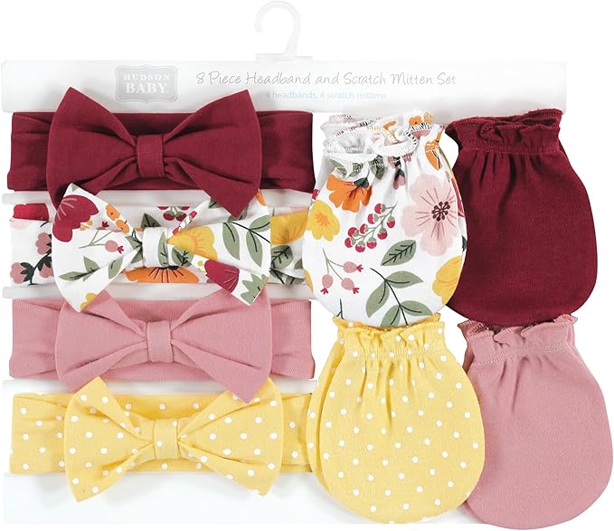 Hudson Baby baby-girls Cotton Headband and Scratch Mitten Set
