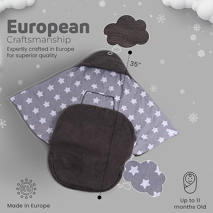 Car Seat Blankets for Babies Winter - Stroller Footmuff Carseat Cover Baby 5 Point Harness - Swaddle Bunting Bag (Grey)