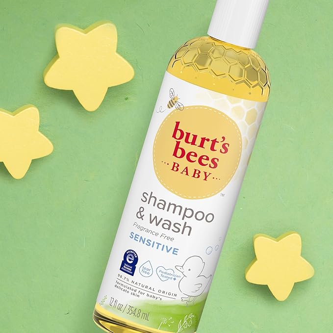 Burt's Bees Baby Shampoo & Wash, Fragrance Free & Tear Free Baby Soap - 12 Ounce Bottle, Pack of 3