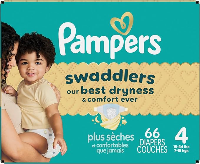 Pampers Swaddlers Diapers, Size 4 (15-34 lbs), 66 Count, Absorbent, Keeps Baby Dry and Comfortable, Skin Safe Disposable Baby Diaper (Packaging May Vary)