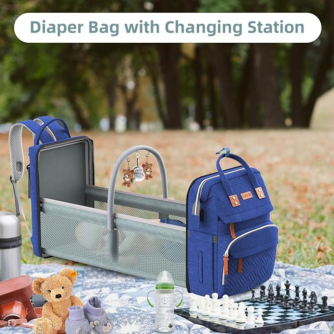 Diaper Bag Backpack with Changing Station, Large Diaper Bag, Multifunctional Diaper Bag, Blue