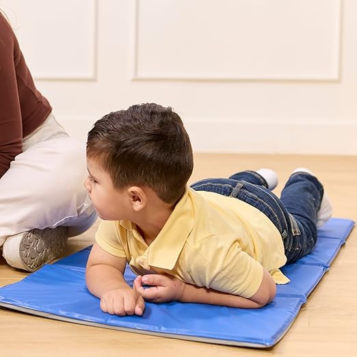ECR4Kids Everyday Folding Rest Mat, 4-Section, 5/8in, Sleeping Pad, Blue/Grey, 5-Pack