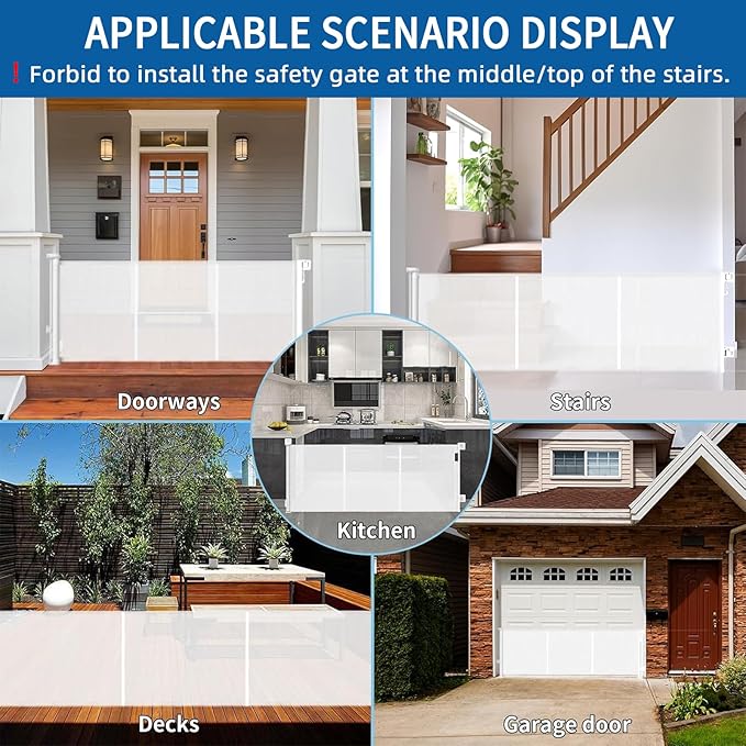 Huafly 138 Inch Retractable Baby Gates Extra Wide, no Drilling Baby Gates for Large Openings, Child Gates, Safety Gates, Extra Long Dog Gates on Doorways, Stairs, Outdoor, Indoor (White, 138 Inch)