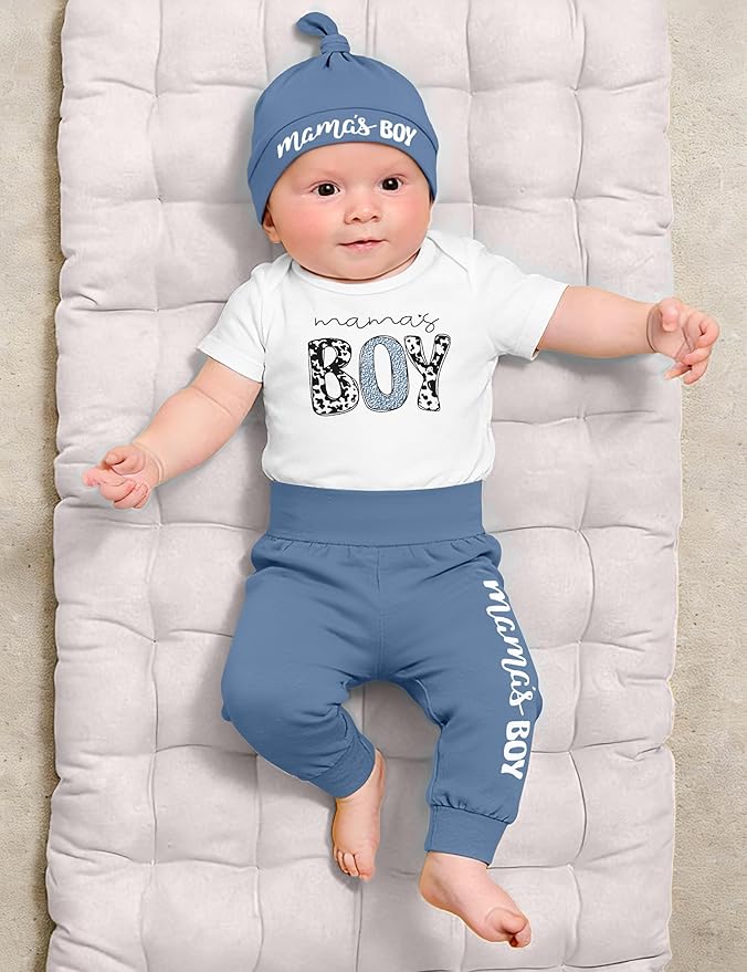 Fommy Newborn Baby Boy Clothes New to The Crew Letter Print Romper+ Pants+Hat 3PCS Outfit