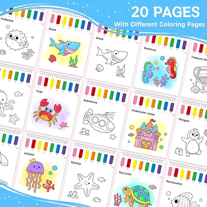 SOCOLER Paint with Water Coloring Books for Toddlers,Sea World Theme Mess Free Watercolor Painting Papers for Kids Water Color Paint Kit Art Craft Gift for Ages 1-3,4-8