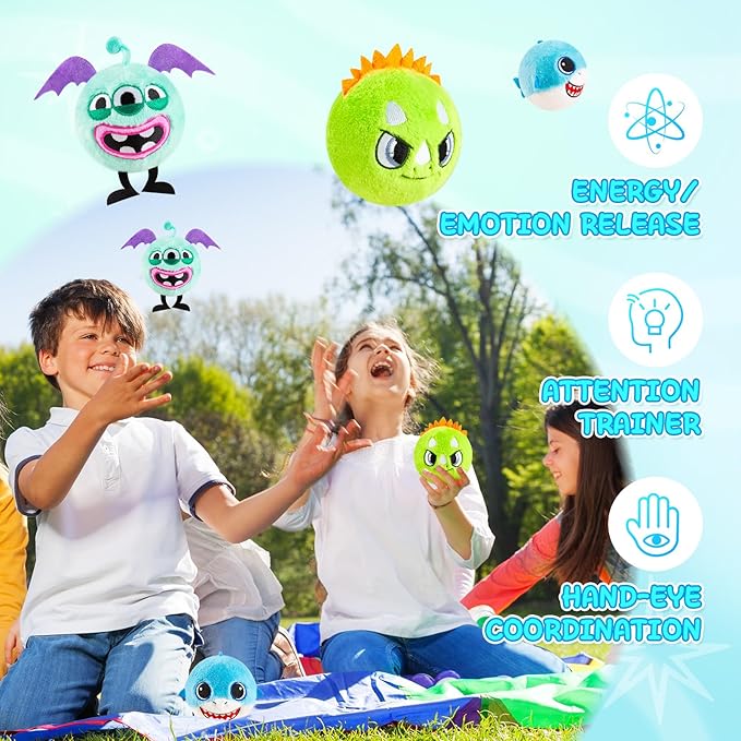 ZOOJOY 6 Pcs Plush Bouncy Balls for Kids, 3-Inch Soft Sensory Toys with Unicorn, Bunny, Monster, Dinosaur & Shark, High Bounce Foam Balls Gift for Boys & Girls 6 Months+, Indoor & Outdoor Play
