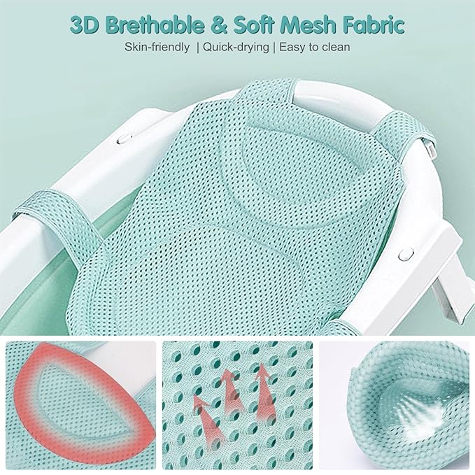 Colorlife Baby Bath Seat Support Net Infant Bathing Seat Support Mat, Adjustable Comfortable Non-Slip Five-Pointed Baby Shower Net Bathtub Sit Up Mesh for Newborn 0-12 Months-Green(No Bathtub)