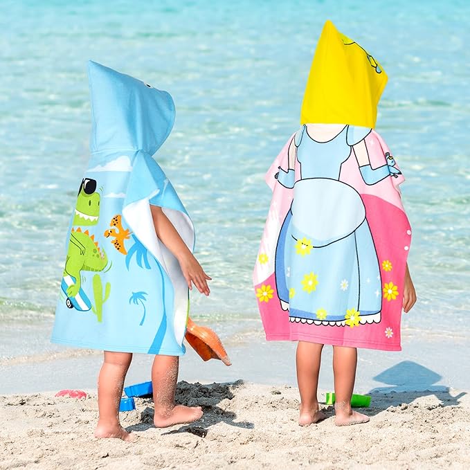Hooded Kids Beach Towels - Toddler Bath Towel Girls Boys Swim Cover-ups for Ages 1 to 6 Kids Pool Towels Quick Dry Lightweight Soft Microfiber Poncho Towel 24x23(Blue Dress)