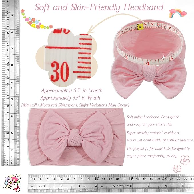 CÉLLOT 20 Colors Super Stretchy Soft Knot Baby Girl Headbands with Hair Bows Nylon Head Wrap For Newborn Baby Girls Infants Toddlers Kids