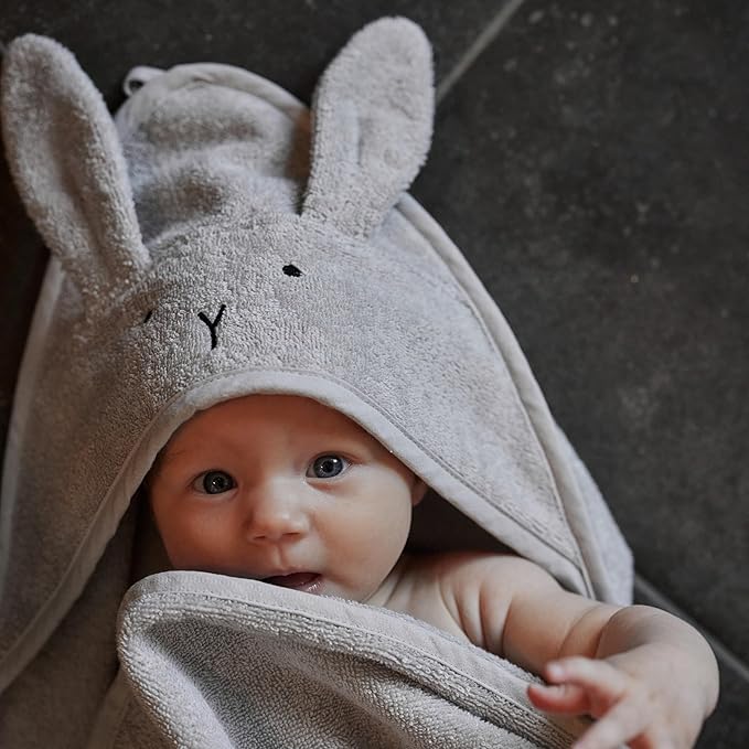 Baby Hooded Towel – Organic Cotton Baby Bath Towels – Baby Towels, Baby Bath Towels for Baby Boy, Baby Girl, 32" x 32" Super-Soft and Absorbent Baby Towels for Newborn (Rabbit - Pearl Grey)