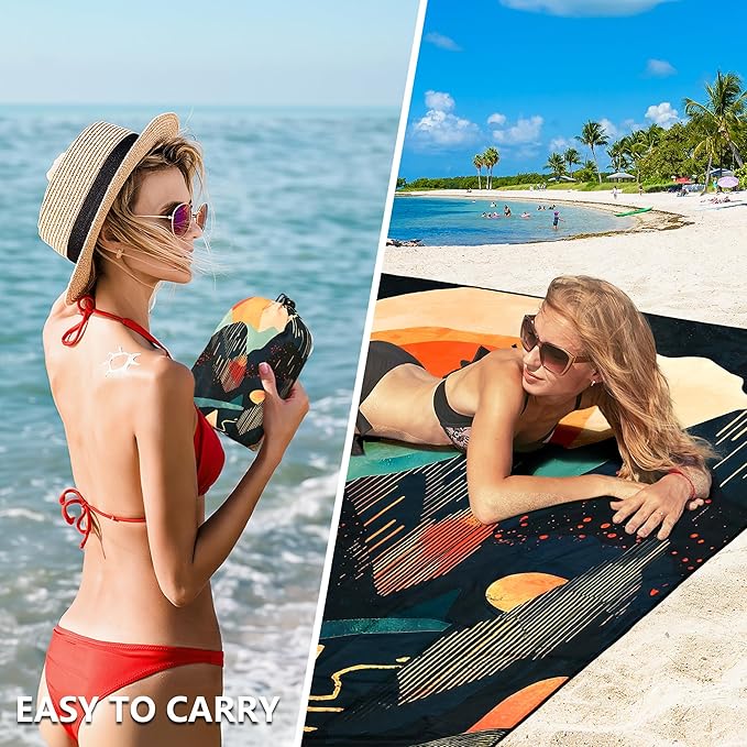 Beach Blanket Waterproof Sandproof Beach Mat 79" X 83"/10'x9'for 2-8 Adults Quick Drying Outdoor Picnic Mat Beach Accessories for Travel, Camping, Hiking