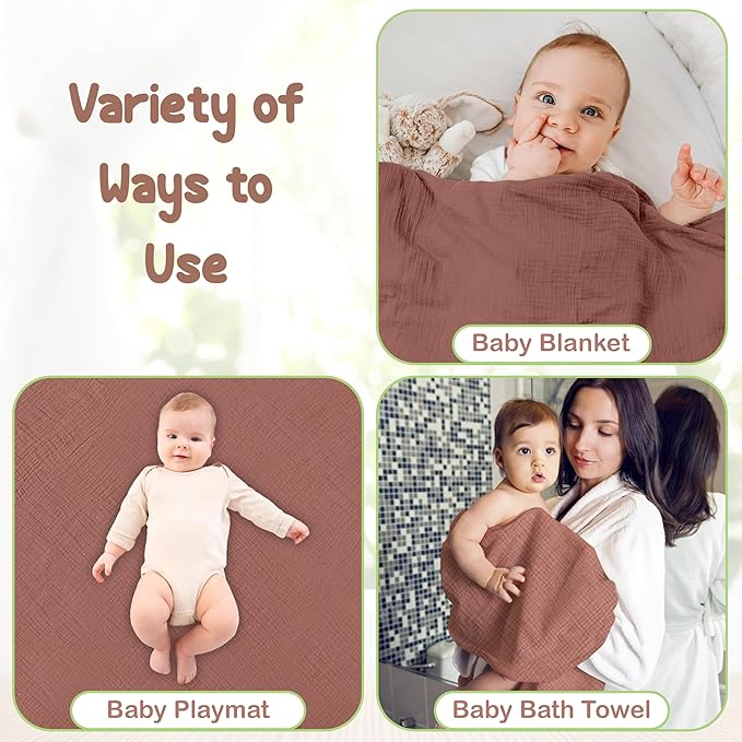 100% Organic Cotton Muslin Baby Hooded Towels 32x32 Inch – 2 Pack Soft & Absorbent Newborn Bath Towels for Boys & Girls, Premium Hooded Towels, Ultra-Gentle Baby Essentials in Rust/Ivory