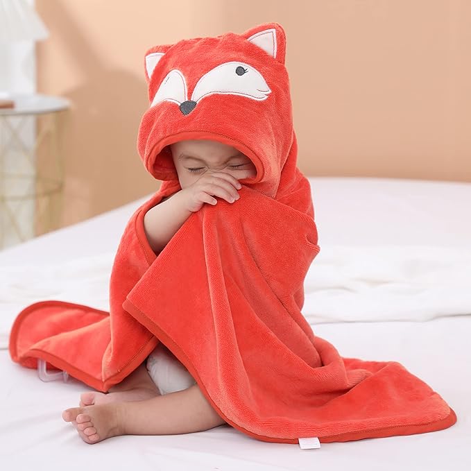 Baby Hooded Towel with Unique Animal Design Ultra Soft Thick Cotton Bath Towel for Newborn (Fox)