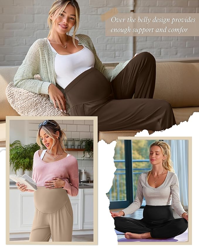 3 Pack Women's Maternity Pants Maternity Jogger Sweatpants Over The Belly Stretchy Pregnancy Pants with Pockets