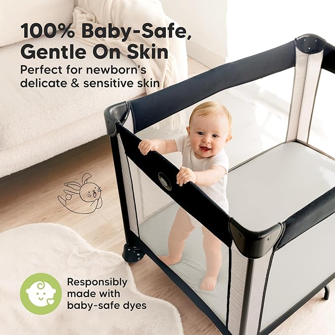 Pack and Play Sheets Fitted - 2-Pack Mini Crib Sheets for Pack N Play Mattress 38x26, Soft & Cozy, Neutral Toddler Playard Bedding, Snug Fitted Mini Baby Crib Mattress Cover Boy, Girl (Sage)