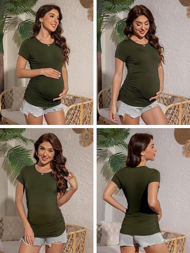 3 Pack Womens Maternity Shirts - Crew Neck Maternity Top Short Sleeve Pregnancy Tee Shirts