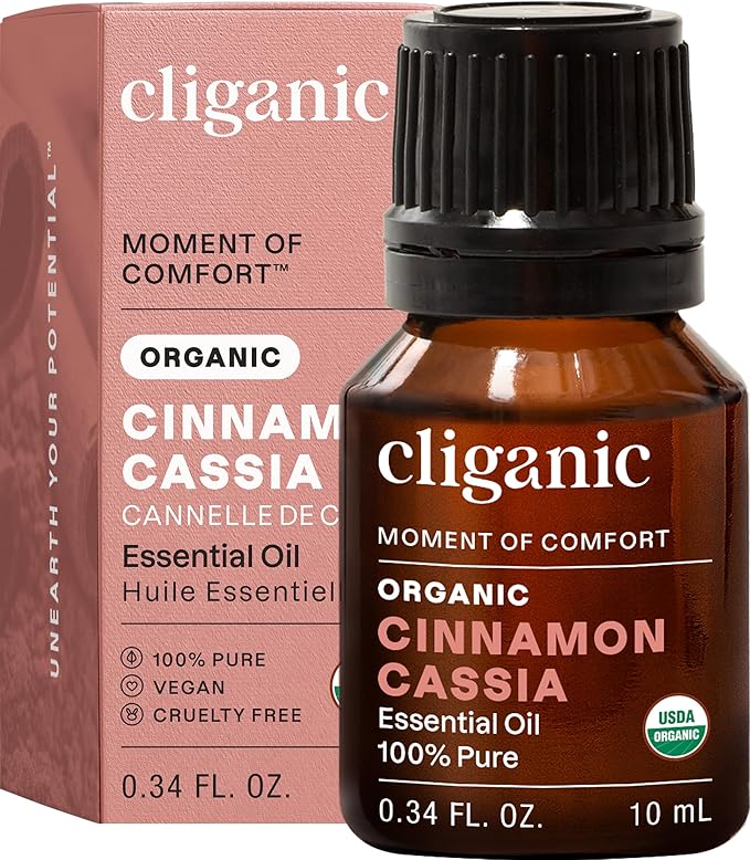 Cliganic Organic Cinnamon Cassia Essential Oil, 100% Pure Natural Undiluted, for Aromatherapy | Non-GMO Verified (Packaging May Vary)