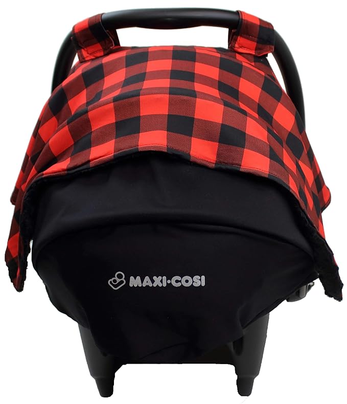 Dear Baby Gear Car Seat Canopy - Unisex Infant Car Seat Cover - Soft and Breathable Fabric - Fits Most Carseats - Perfect Lumberjack Red Black Plaid/Black Dot - 40"x30"