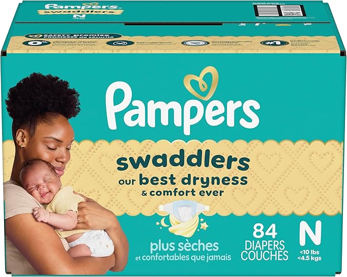 Pampers Swaddlers Diapers, Size 0 (up to 10 lbs), 84 Count, Absorbent, Keeps Baby Dry and Comfortable, Skin Safe Disposable Baby Diaper (Packaging May Vary)