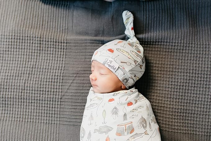 Copper Pearl Baby Beanie Hat Top Knot Stretchy Soft Trout