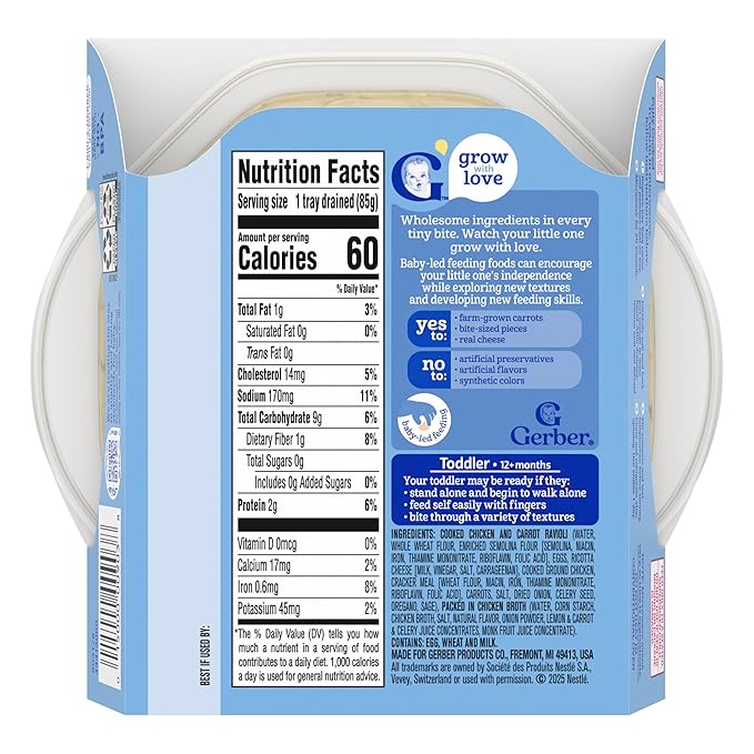 Gerber Toddler Food, Chicken Carrot Ravioli Pick-Ups, Mealtime for Toddler, 8PK