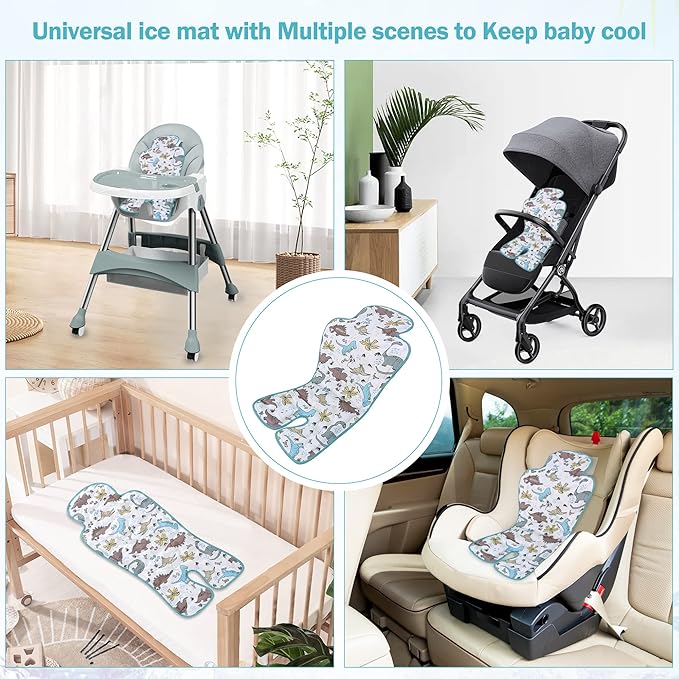Gel Car Seat Cooler Pad,1 Pcak Double Sides-Universal Baby Stroller Ice Cushion,Summer Cooling Seat Liner,Multifunctional Suitable for Baby Dining Chair,Child Safety Seat(Dinosaur + Elephant)