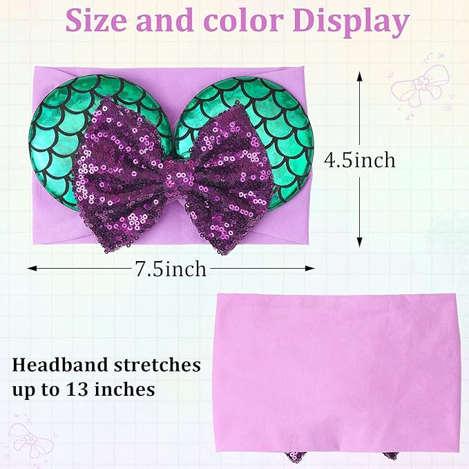 1PC Baby Girl Purple Mermaid Headband Mouse Ear Nylon Sequins Headband for Infant Baby Toddler Girls
