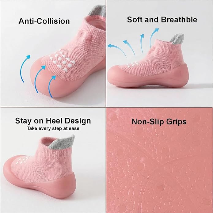 Hstyle Baby Sock Shoes Toddler Walking Shoes Infant Non-Slip Slippers Soft Rubber Sole Sneakers for Baby Boys Girls