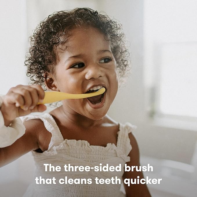 Frida Baby Triple-Angle Toothhugger Training Toddler Toothbrush | Toddler Toothbrush 2 Years and Up, Cleans All Sides at Once | Yellow