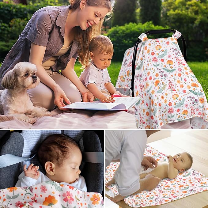 Metplus Muslin Carseat Cover for Babies,Breathable Infant Carseat Cover Lightweight Baby Carrier Cover for Girls Boys, Fit Spring Summer/Hot Days/Warm Weather