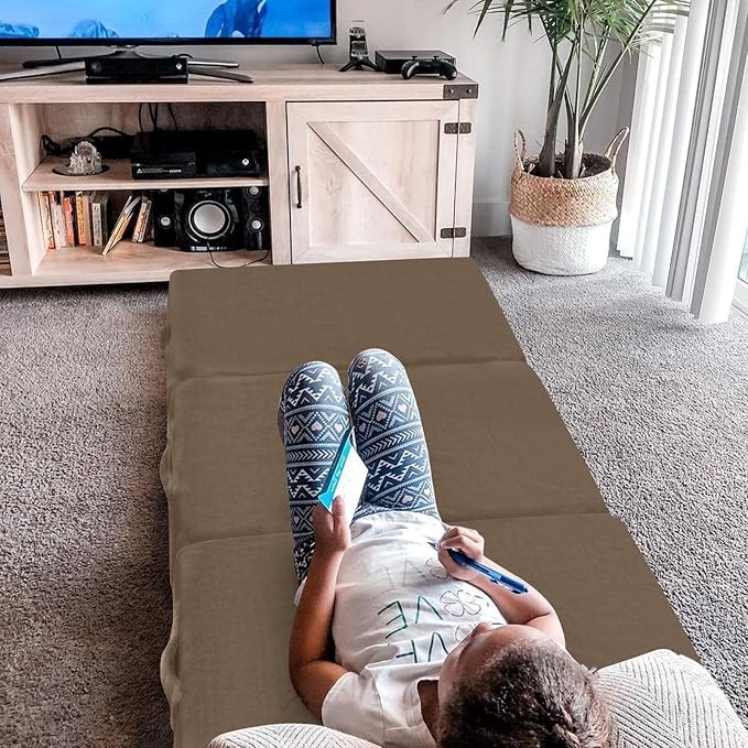 MeMoreCool Foldable Floor Mattress Kids Trifold Mat, Kids Folding Mattress Portable Futon, 57x22 Inch Coffee
