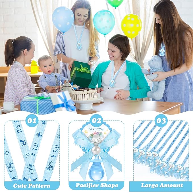 Remuuly 36 Pcs Baby Shower Pacifiers Necklace Bulk Acrylic Pacifiers Charm for Gender Reveal Party Favors Table Scatter Decorations(Boy,Blue)