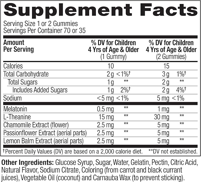 OLLY Kids Sleep Gummies, 0.5mg Melatonin, L Theanine, Chamomile, and Lemon Balm, Raspberry - 70 Count