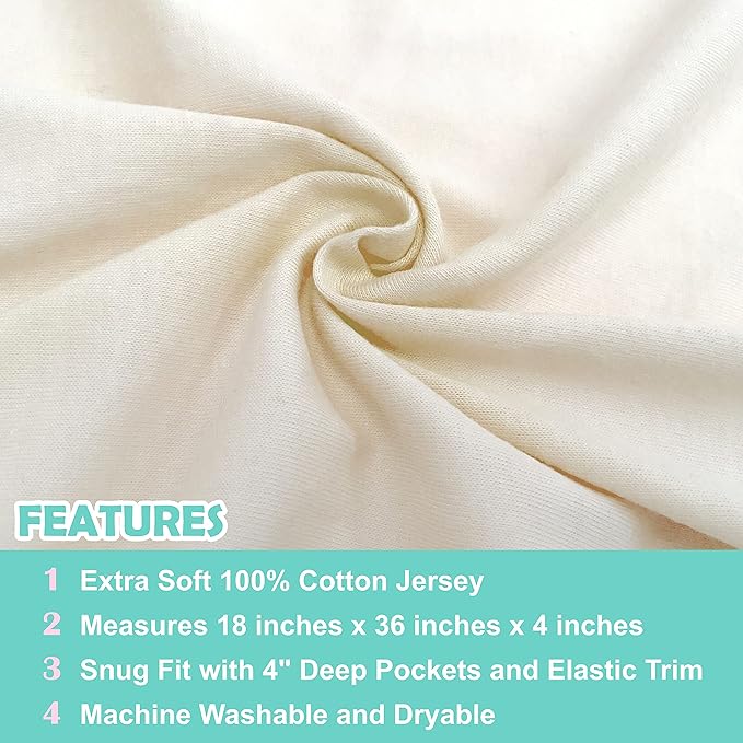 TL Care 100% Natural Cotton Jersey Knit 18" x 36" Cradle/Bassinet Sheet - Fitted, Ecru, Soft Breathable, for Boys and Girls