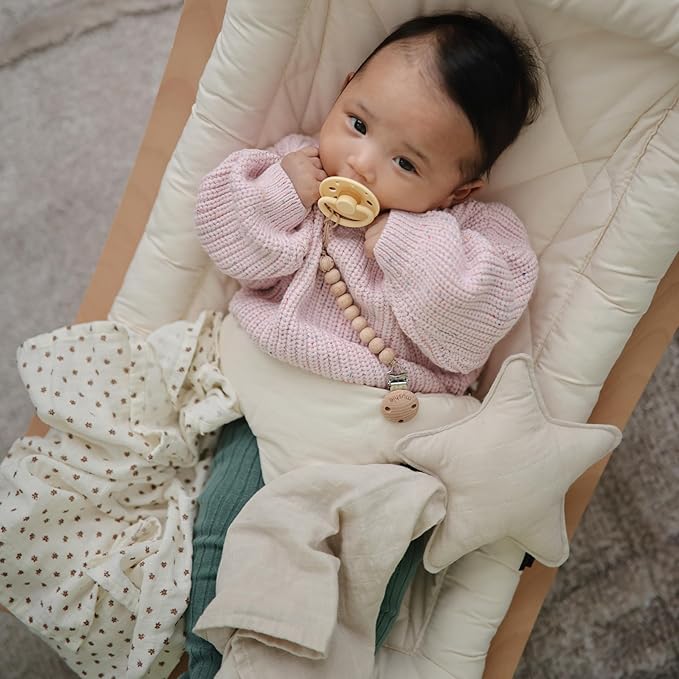 FRIGG Moon Natural Rubber Baby Pacifier | Made in Denmark | BPA-Free (Blush/Cream, 6-18 Months) 2-Pack