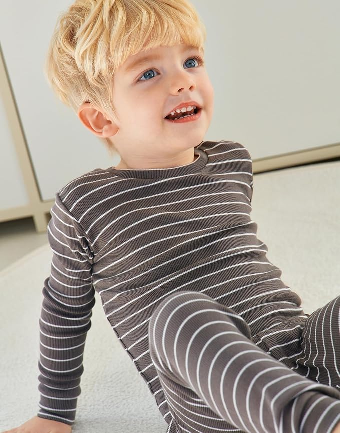 moimoln Stripe Pajamas Set 12M-8Y Ribbed Unisex Baby & Toddler, Soft Viscose, Snug-Fit, Everyday Sleepwear
