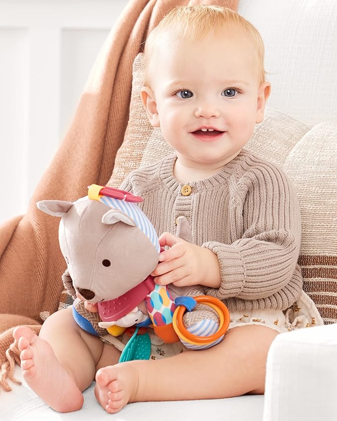 Skip Hop Bandana Buddies Baby Activity and Teething Toy with Multi-Sensory Rattle and Textures, Kangaroo