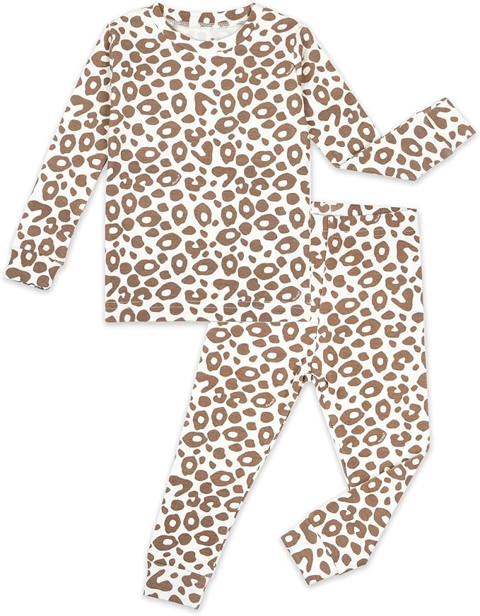 moimoln Baby Toddler Pajama Set Snug-Fit Cotton Modal Sleepwear, Leopard, Check & Solid Mix (6M-8Y, 1/2 Pack)