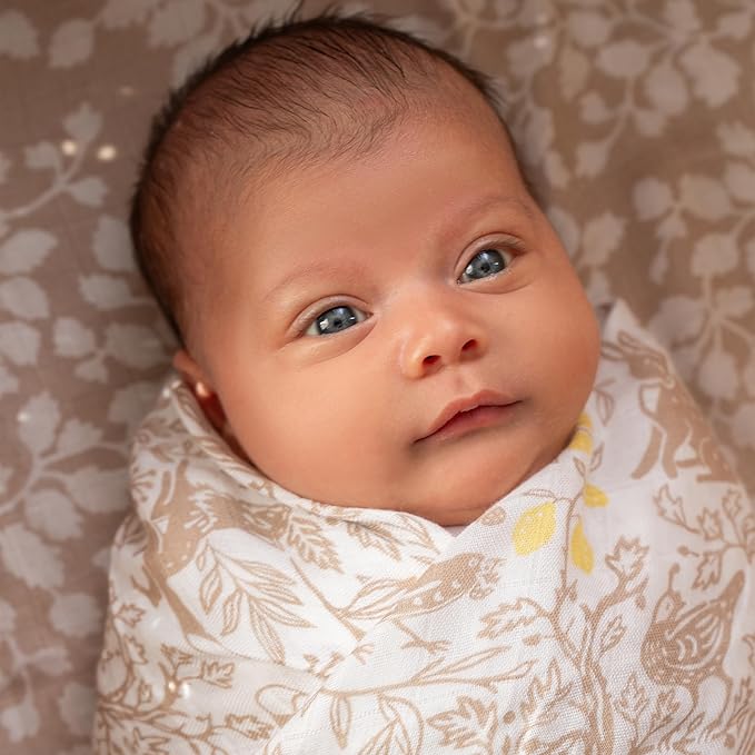 aden + anais Silky Soft Swaddle Blanket, Boutique Muslin Blankets for Girls & Boys, Baby Receiving Swaddles, Ideal Newborn & Infant Swaddling Set, Perfect Shower Gifts, 3 Pack, Natural Woodland