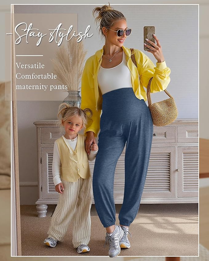 3 Pack Women's Maternity Pants Maternity Jogger Sweatpants Over The Belly Stretchy Pregnancy Pants with Pockets