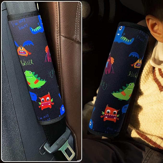 Seat Belt Cover for Kids, Seat Belt Pad for Boys Girls, Car Seat Straps Shoulder Pads for Kids, Kid's Seat Belt Cushion, Shoulder Strap Pad, 1 Piece （Monster）