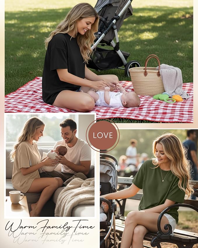 3 Pack Women's Oversize Nursing Breastfeeding Shirts Hidden Zipper Short Sleeve Loose Fit Maternity Tops
