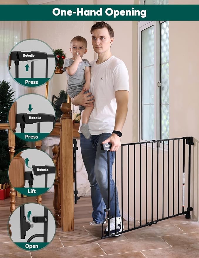 Babelio Removable & No Bottom Bar Baby Gate, 29-43", 36" H Extra Tall Hardware Mounted (Drill Needed)| Wide Walk-Thru| Auto-Close Safety Dog/Pet Gate for Stairs & Doorways (Black)