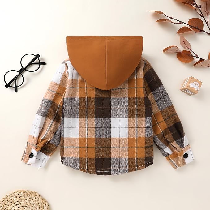 YOUNGER STAR Toddler Kids Boys Girls Flannel Hooded Plaid Shirt Button Baby Red Clothes