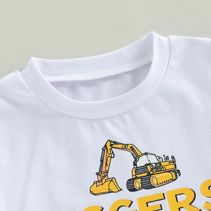 Toddler Baby Boy Clothes Summer Short Sleeve Trucks Tractors Print T-Shirt Tops Solid Color Shorts Set Casual Outfit